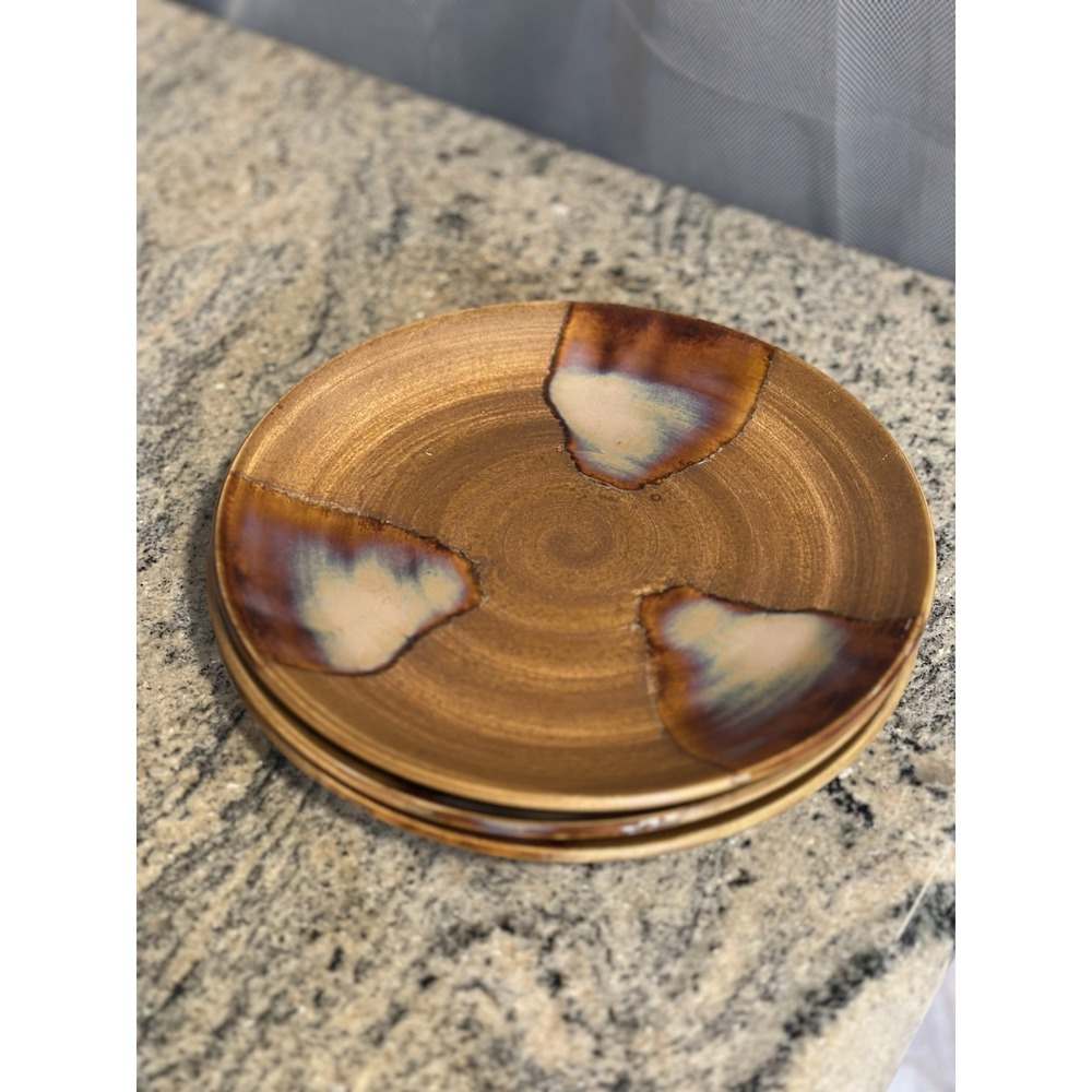 Retired Sango Splash 4951 Brown Tan Drip Glazed Stoneware 8" Bread Salad Plate